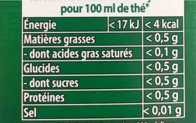 Lipton Tchaé Thé Vert Orient 35 g, nutrition of pack