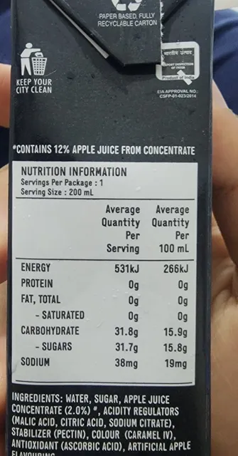 Appy The Still Apple Drink 200 ml, ingredients of pack