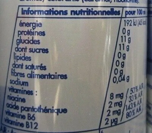 Red Bull Energy Drink (French label) 250 ml, nutrition of pack