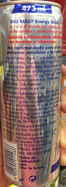 Red Bull Energy Drink 473 ml can, back of pack
