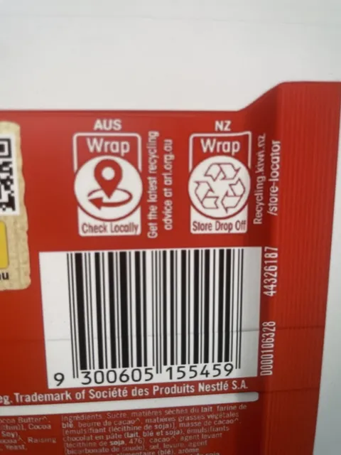 KitKat 4 Finger 42 g, back of pack