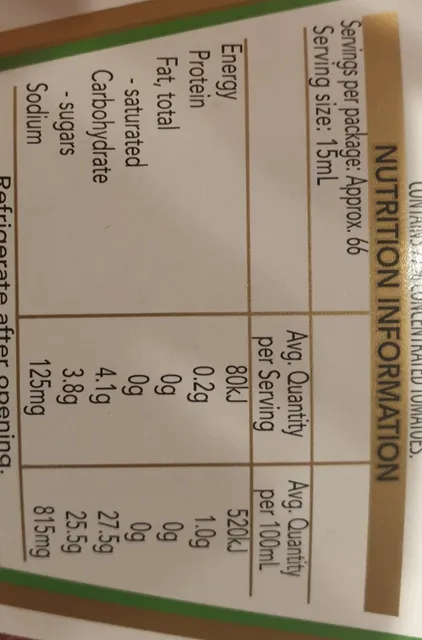 Heinz Tomato Ketchup 1 l, nutrition of pack
