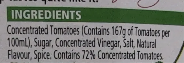 Heinz Tomato Ketchup 500 ml, ingredients of pack