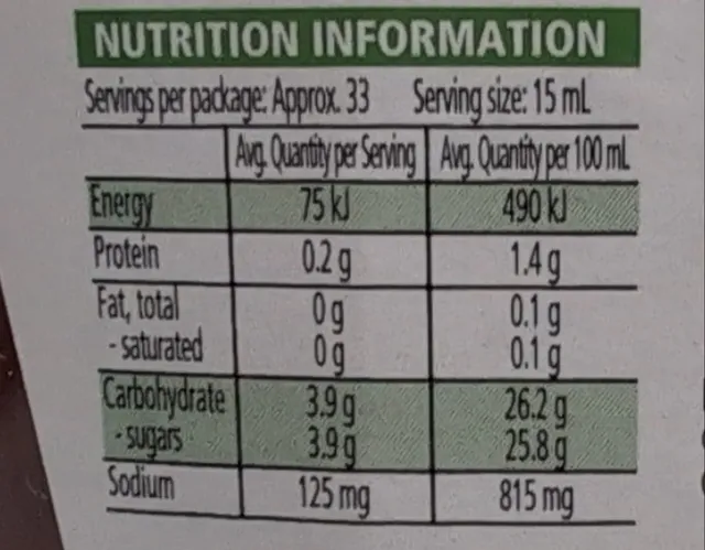Heinz Tomato Ketchup 500 ml, nutrition of pack