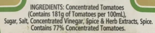 Heinz Tomato Ketchup Mini Taster 220 ml, ingredients of pack