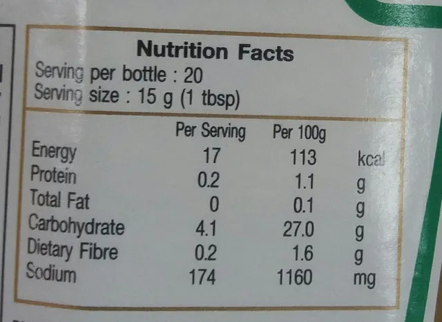 Heinz Tomato Ketchup 300 g, nutrition of pack